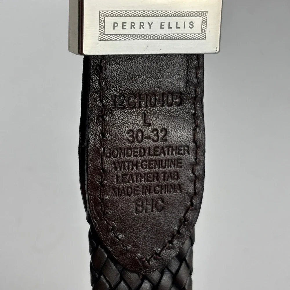 Perry Ellis Braided Belt‎ Mens Size 30-32 Black Woven Leather Business Preppy